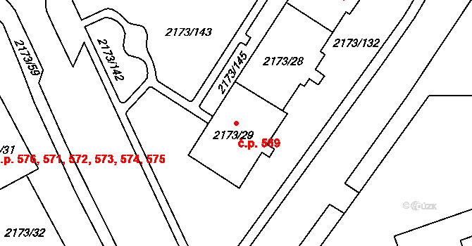 Klášterec nad Ohří 569 na parcele st. 2173/29 v KÚ Klášterec nad Ohří, Katastrální mapa