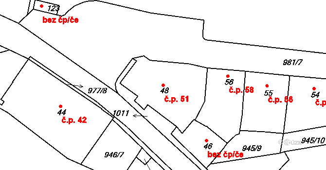 Chlístov 51 na parcele st. 48 v KÚ Chlístov u Rokytnice nad Rokytnou, Katastrální mapa