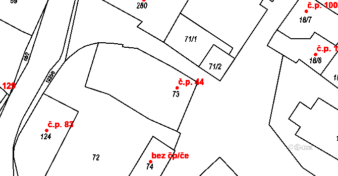 Kralice nad Oslavou 44 na parcele st. 73 v KÚ Kralice nad Oslavou, Katastrální mapa