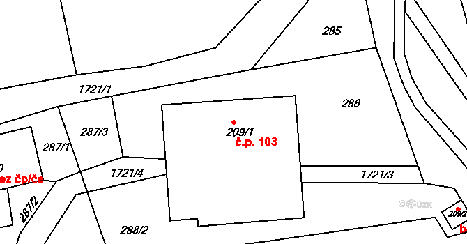 Trstěnice 103 na parcele st. 209/1 v KÚ Trstěnice u Litomyšle, Katastrální mapa