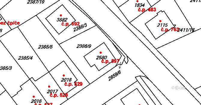 Chrudim II 597, Chrudim na parcele st. 2580 v KÚ Chrudim, Katastrální mapa