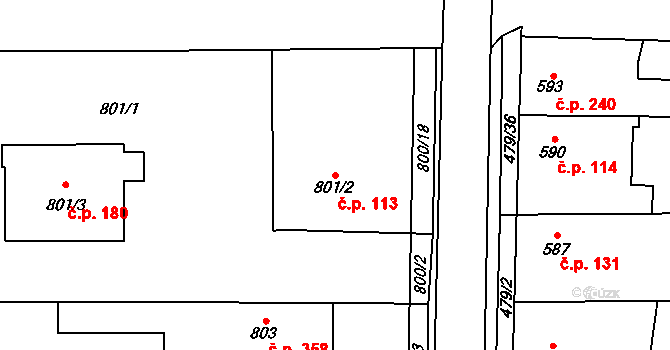 Holásky 113, Brno na parcele st. 801/2 v KÚ Holásky, Katastrální mapa