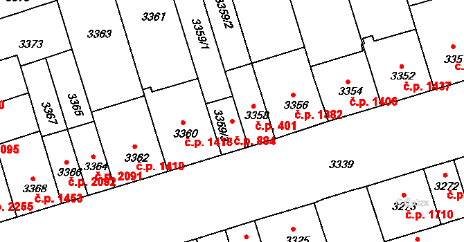 Královo Pole 884, Brno na parcele st. 3359/3 v KÚ Královo Pole, Katastrální mapa