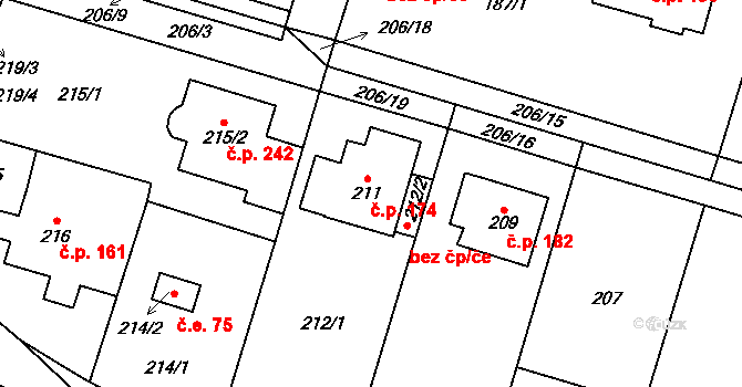 Čelkovice 174, Tábor na parcele st. 211 v KÚ Čelkovice, Katastrální mapa