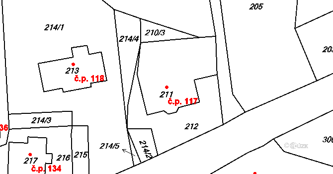 Rádlo 117 na parcele st. 211 v KÚ Rádlo, Katastrální mapa