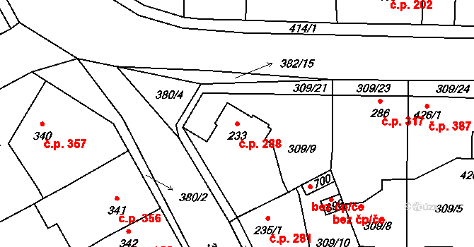 Černčice 288 na parcele st. 233 v KÚ Černčice u Loun, Katastrální mapa