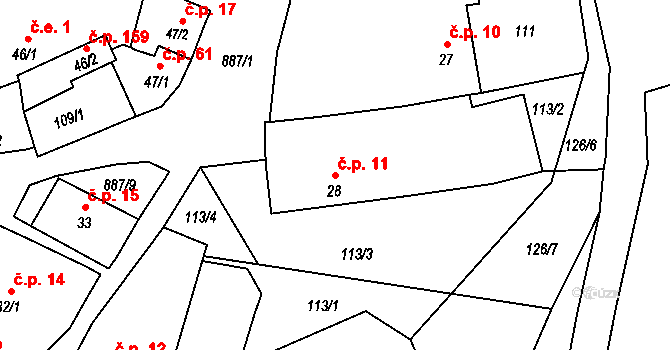 Jimlín 11 na parcele st. 28 v KÚ Jimlín, Katastrální mapa