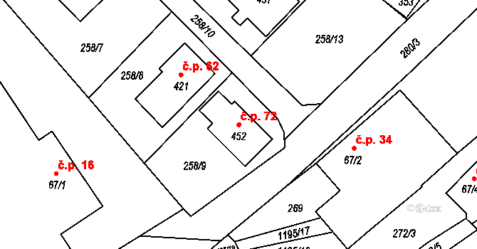 Straňany 72, Doudleby na parcele st. 452 v KÚ Doudleby, Katastrální mapa
