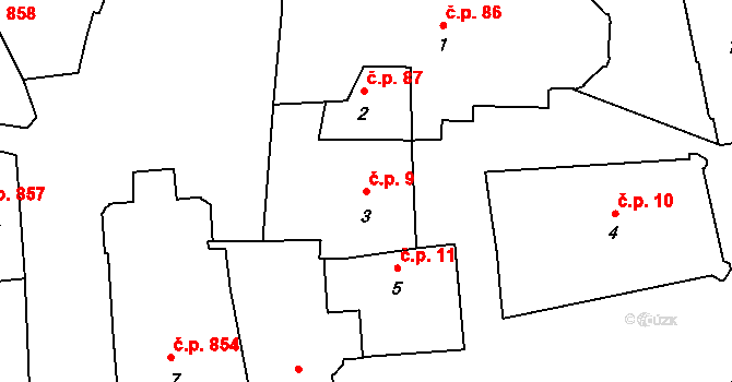 Pelhřimov 9 na parcele st. 3 v KÚ Pelhřimov, Katastrální mapa