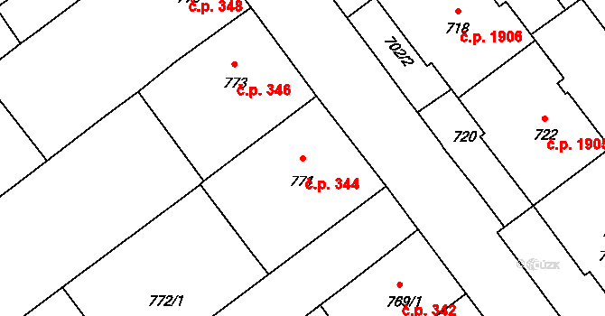Pelhřimov 344 na parcele st. 771 v KÚ Pelhřimov, Katastrální mapa