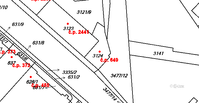 Pelhřimov 649 na parcele st. 3124 v KÚ Pelhřimov, Katastrální mapa