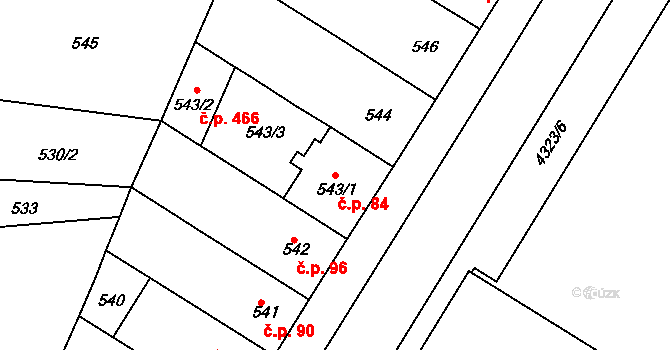 Řetenice 84, Teplice na parcele st. 543/1 v KÚ Teplice-Řetenice, Katastrální mapa