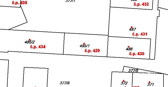 Řetenice 429, Teplice na parcele st. 485/1 v KÚ Teplice-Řetenice, Katastrální mapa