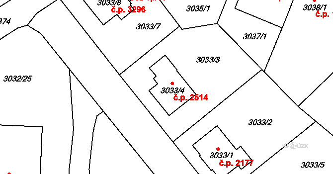 Teplice 2514 na parcele st. 3033/4 v KÚ Teplice, Katastrální mapa