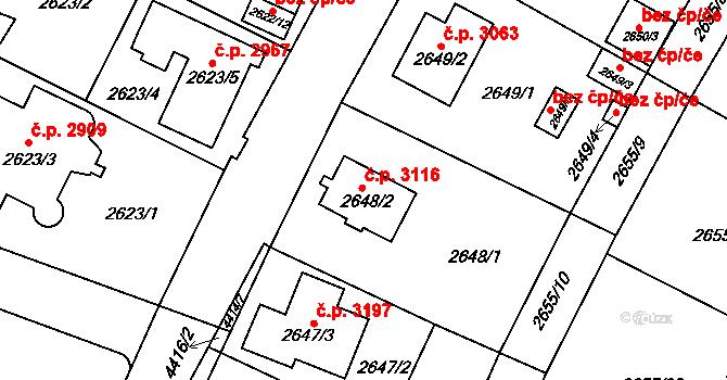 Teplice 3116 na parcele st. 2648/2 v KÚ Teplice, Katastrální mapa