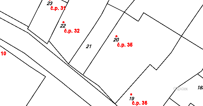 Velký Vřešťov 35 na parcele st. 20 v KÚ Velký Vřešťov, Katastrální mapa