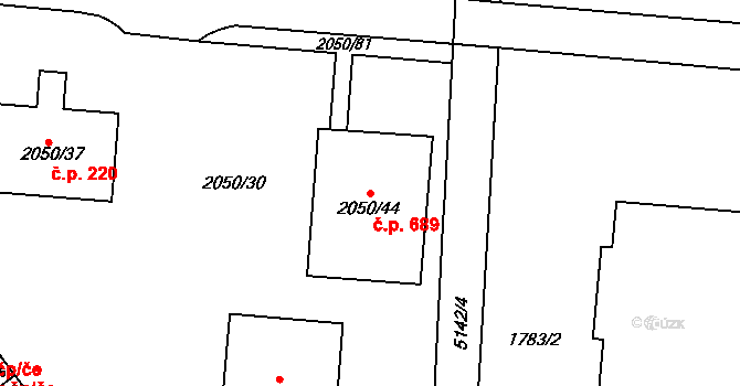 Místek 689, Frýdek-Místek na parcele st. 2050/44 v KÚ Místek, Katastrální mapa