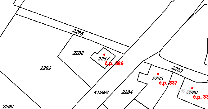 Jablunkov 386 na parcele st. 2287 v KÚ Jablunkov, Katastrální mapa