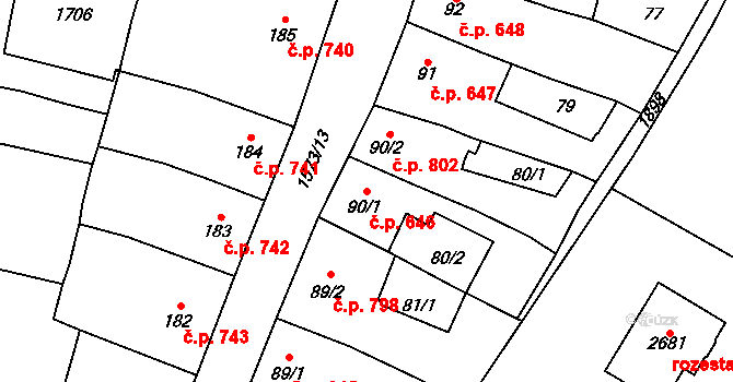 Litovel 646 na parcele st. 90/1 v KÚ Litovel, Katastrální mapa