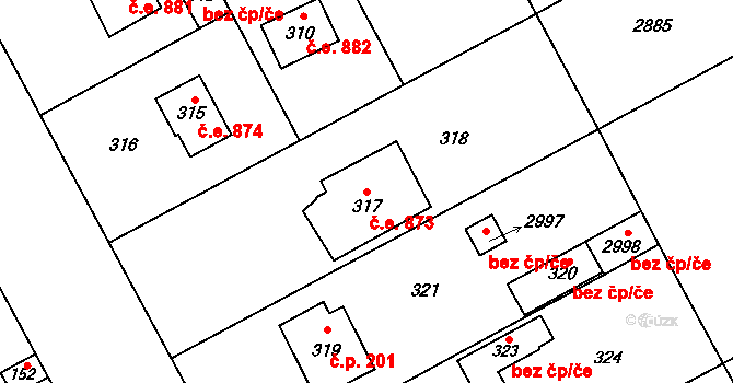 Káraný 873 na parcele st. 317 v KÚ Káraný, Katastrální mapa