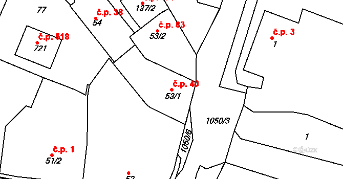 Staňkov II 40, Staňkov na parcele st. 53/1 v KÚ Staňkov-ves, Katastrální mapa