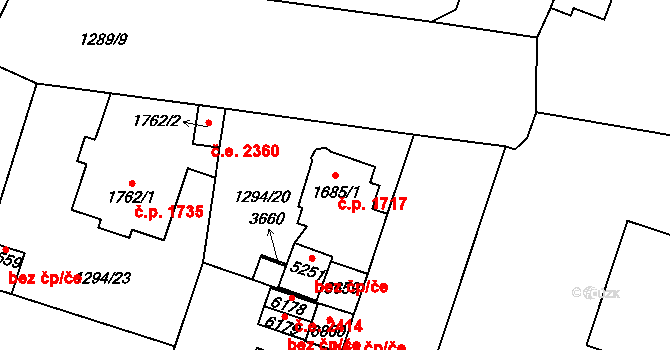 Cheb 1717 na parcele st. 1685/1 v KÚ Cheb, Katastrální mapa