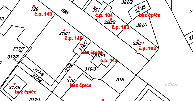 Svatava 114 na parcele st. 319/1 v KÚ Svatava, Katastrální mapa