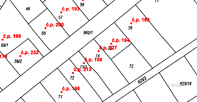 Borohrádek 227 na parcele st. 74 v KÚ Borohrádek, Katastrální mapa