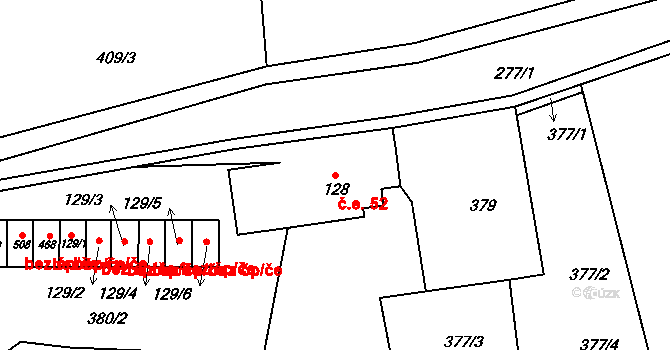 Olešnice v Orlických horách 52 na parcele st. 128 v KÚ Olešnice v Orlických horách, Katastrální mapa