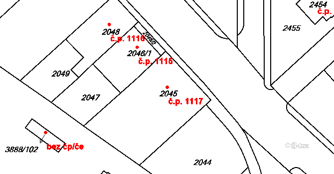 Turnov 1117 na parcele st. 2045/1 v KÚ Turnov, Katastrální mapa