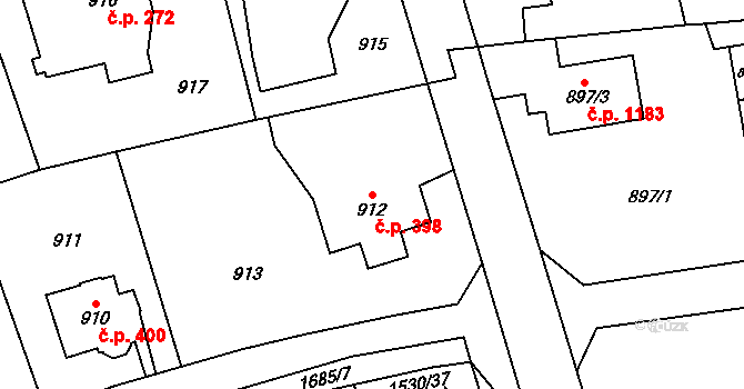 Řeporyje 398, Praha na parcele st. 912 v KÚ Řeporyje, Katastrální mapa