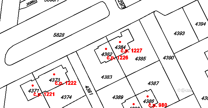 Záběhlice 1226, Praha na parcele st. 4382 v KÚ Záběhlice, Katastrální mapa