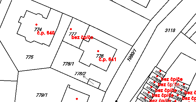 Podolí 641, Praha na parcele st. 776 v KÚ Podolí, Katastrální mapa