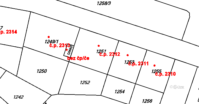 Záběhlice 2312, Praha na parcele st. 1251 v KÚ Záběhlice, Katastrální mapa