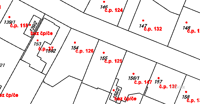 Břežany II 125 na parcele st. 155 v KÚ Břežany II, Katastrální mapa