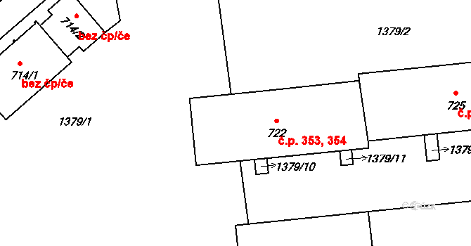 Jince 353,354 na parcele st. 722 v KÚ Jince, Katastrální mapa