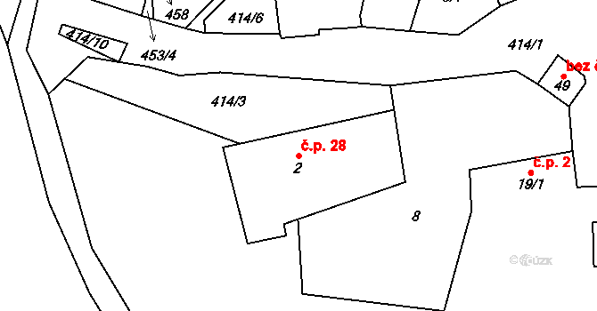 Chvalšovice 28, Dřešín na parcele st. 2 v KÚ Chvalšovice, Katastrální mapa