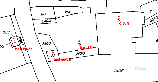 Hubenov 18, Únice na parcele st. 18 v KÚ Hubenov u Třebohostic, Katastrální mapa
