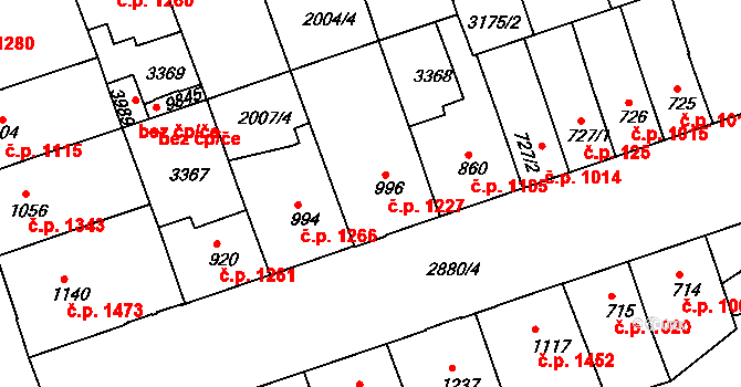 Hodonín 1227 na parcele st. 996 v KÚ Hodonín, Katastrální mapa
