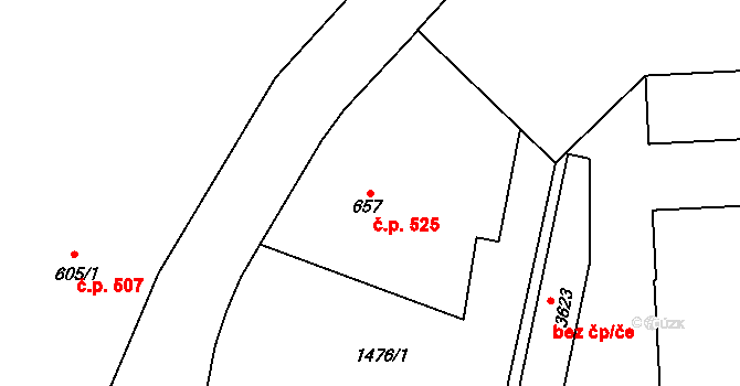 Vrchlabí 525 na parcele st. 657 v KÚ Vrchlabí, Katastrální mapa