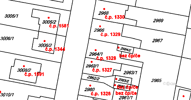 České Budějovice 7 1328, České Budějovice na parcele st. 2964/1 v KÚ České Budějovice 7, Katastrální mapa