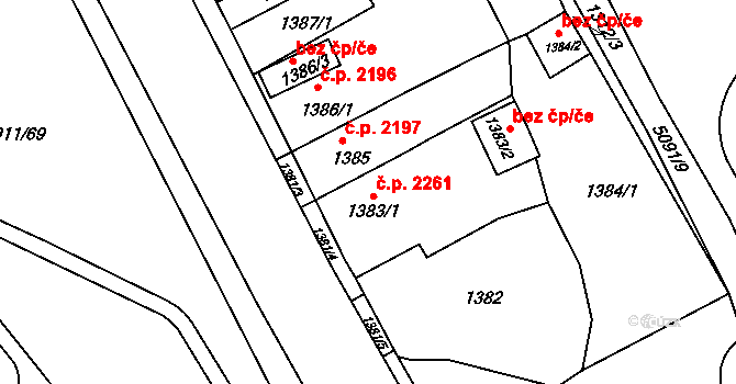 Chomutov 2261 na parcele st. 1383/1 v KÚ Chomutov II, Katastrální mapa
