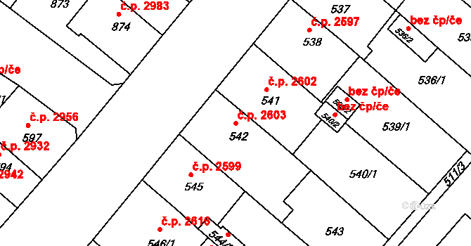 Chomutov 2603 na parcele st. 542 v KÚ Chomutov II, Katastrální mapa