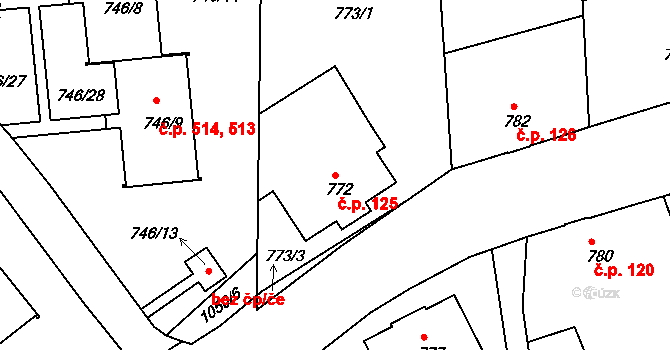 Liberec VII-Horní Růžodol 125, Liberec na parcele st. 772 v KÚ Horní Růžodol, Katastrální mapa