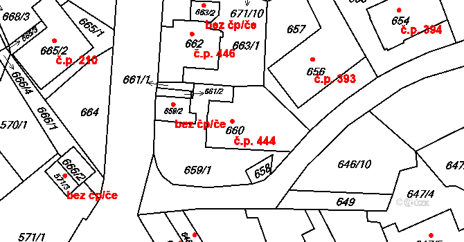 Liberec XIV-Ruprechtice 444, Liberec na parcele st. 660 v KÚ Ruprechtice, Katastrální mapa