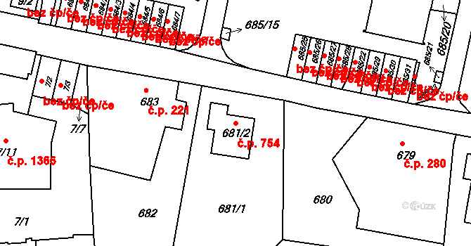 Liberec XIV-Ruprechtice 754, Liberec na parcele st. 681/2 v KÚ Ruprechtice, Katastrální mapa