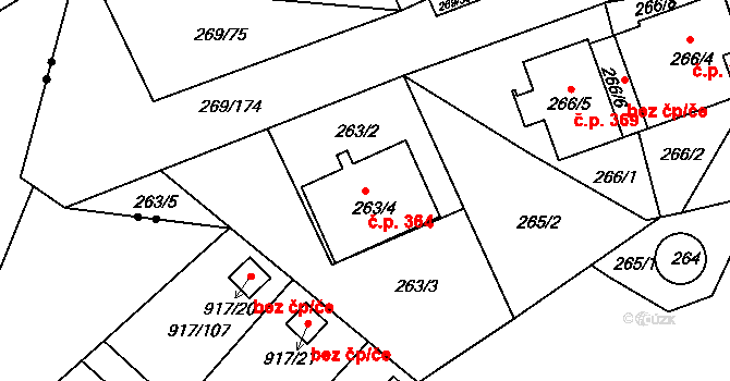 Pražské Předměstí 364, Bílina na parcele st. 263/4 v KÚ Bílina, Katastrální mapa