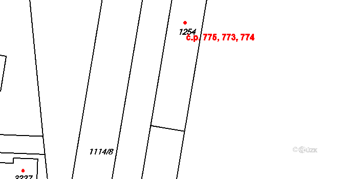 Slezské Předměstí 773,774,775, Hradec Králové na parcele st. 1254 v KÚ Slezské Předměstí, Katastrální mapa