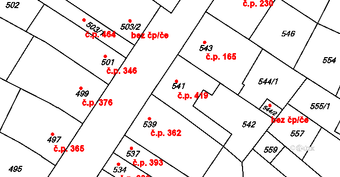 Blučina 419 na parcele st. 541 v KÚ Blučina, Katastrální mapa