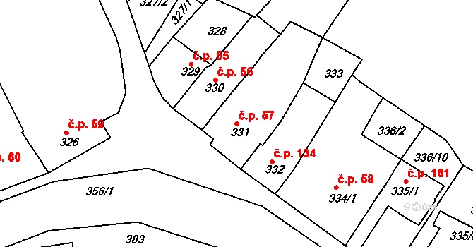 Horákov 57, Mokrá-Horákov na parcele st. 331 v KÚ Horákov, Katastrální mapa